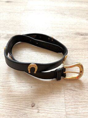 Vintage Duval Leather Belt Black Gold Horseshoe Western Boho One Inch Size 30